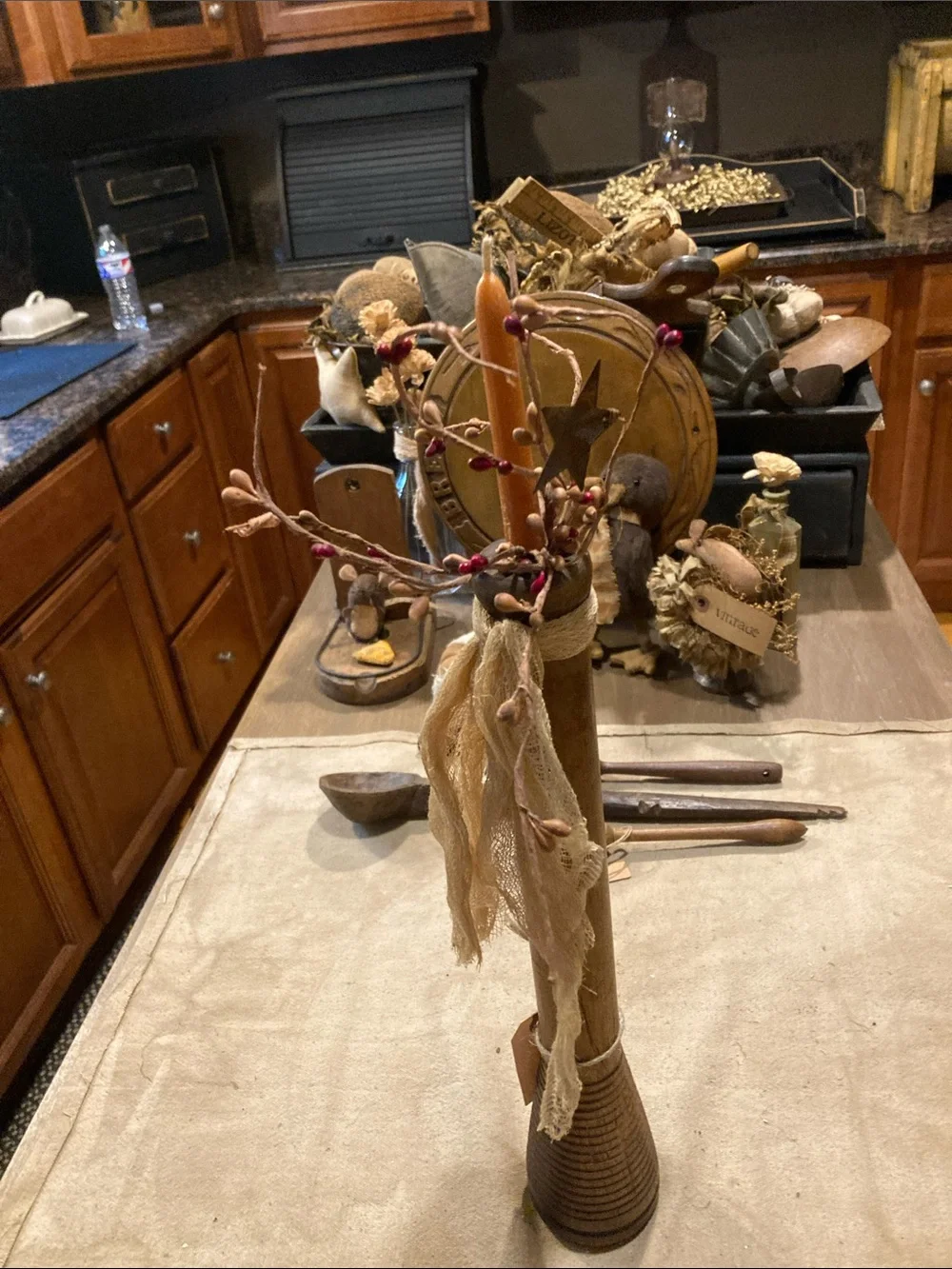 Rustic Brown Decorative Wooden Leg with Burlap Accent